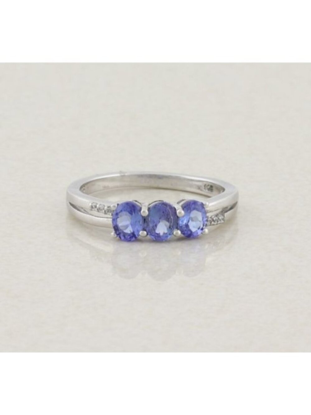 Sterling Silver Natural Tanzanite and White Zircon Ring Size 9 1/4